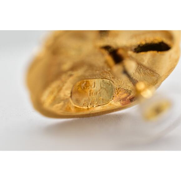 KJL Avon Cabochon Earrings Green Gray Enamel Gold Tone Stud Pierced Signed 9E - Picture 11 of 12